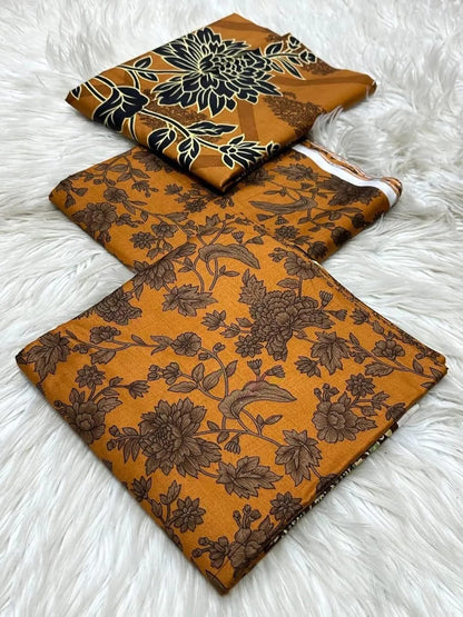 3-Piece Women’s Unstitched Printed Linen Suit – Mustard | Maria B. Winter Collection