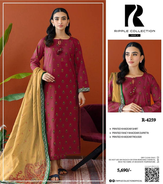 3-Piece Women’s Unstitched Printed Khaddar Suit – Winter Collection