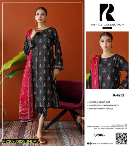 3-Piece Women’s Unstitched Printed Khaddar Suit – Winter Collection