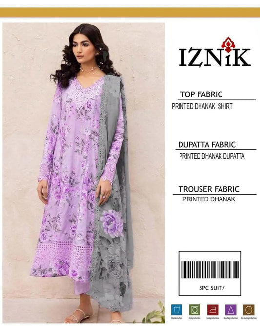 3-Piece Women’s Unstitched Printed Dhanak Suit – Purple | Winter Collection